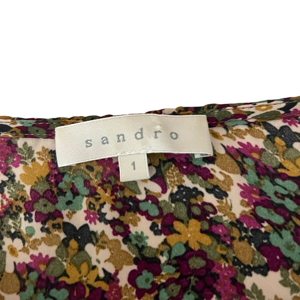 Sandro Dress Womens Size‎ 1 Multicolor Floral Midi Cocktail Boho Designer - Picture 8 of 9